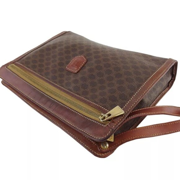 CELINE Clutch Bag Macadam Beige PVC ?~ Leather Authentic - Picture 3 of 10